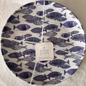 Set of 4 Sigrid Olsen Home Melamine Blue Fish Dinner Plates NEW